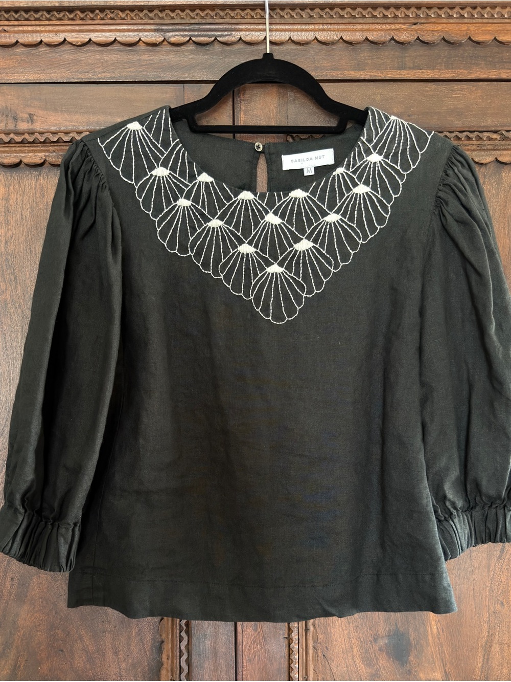 Crescent Black Embroidered Yoke Blouse